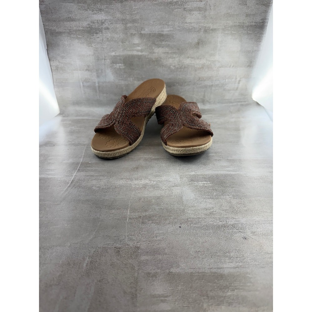 Skechers Cali Brown Metallic Cross Strap Espadrille Wedge Sandals Women Sz 11